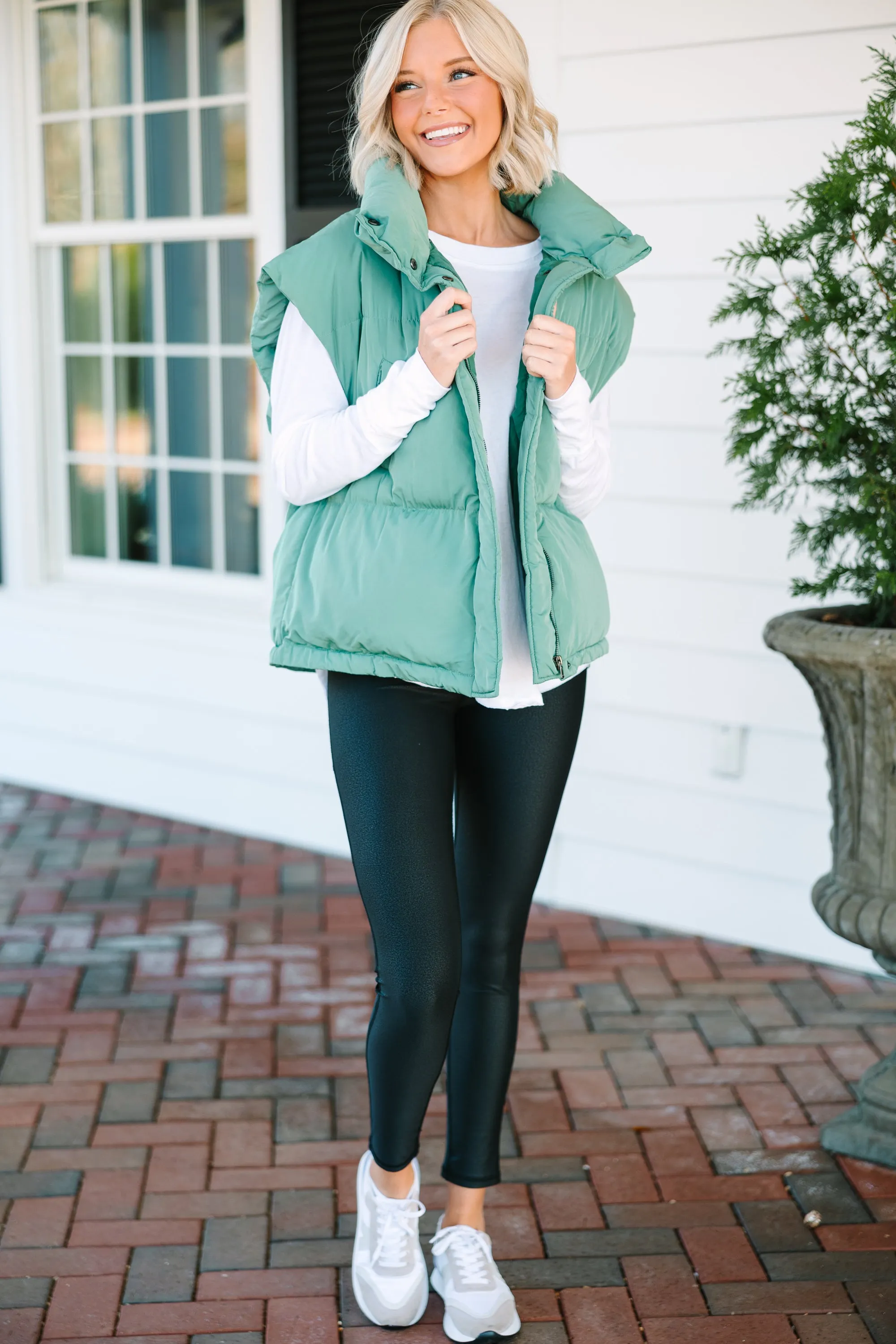 Make It Yours Sage Green Oversized Puffer Vest