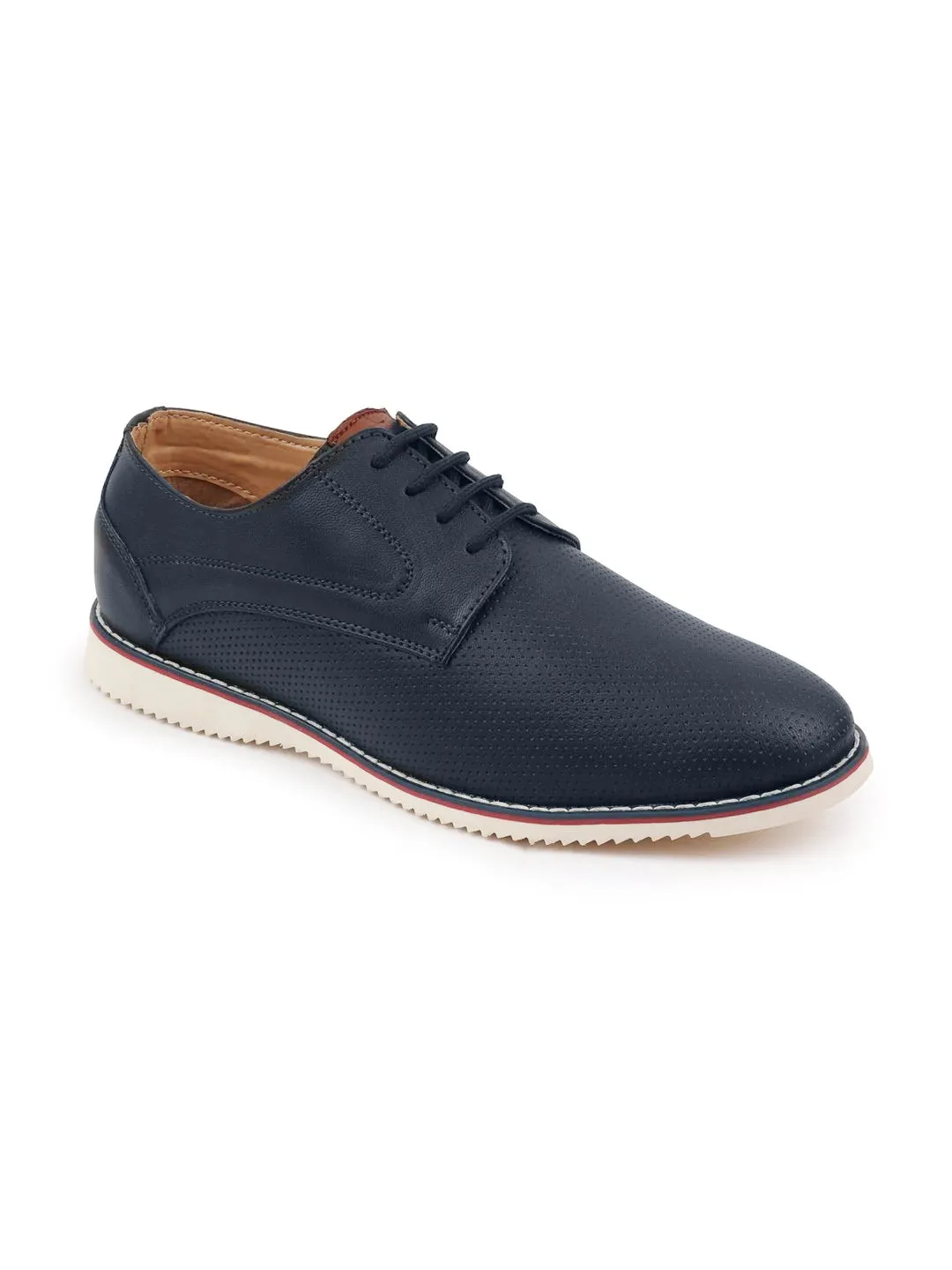 Men Blue Welted Casual Lace Up Shoes