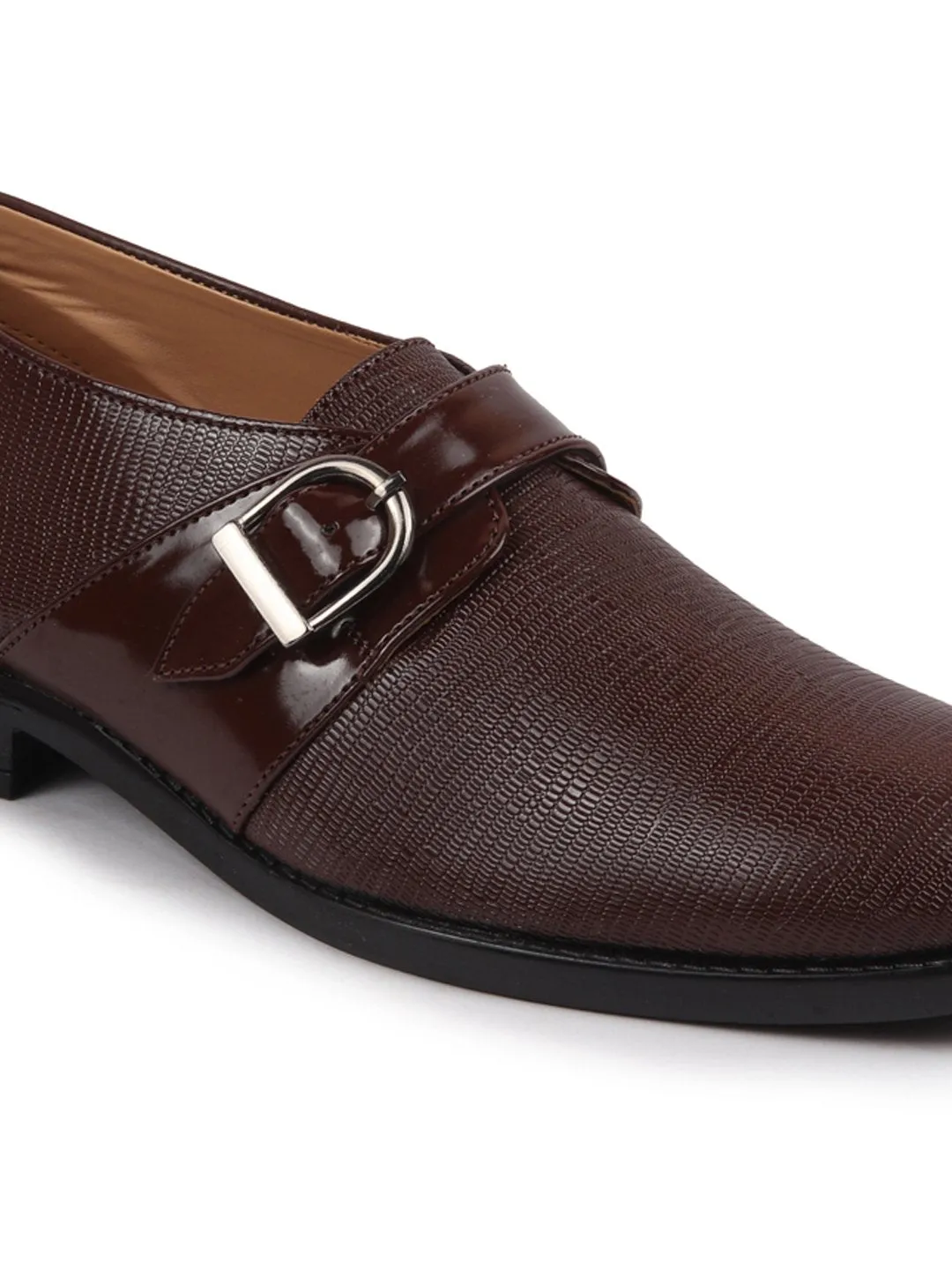 Men Brown Monk Single Strap Party Wear Shoes