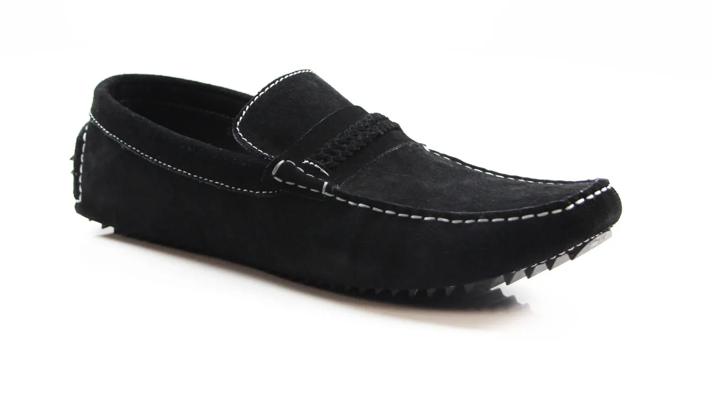 Mens Zasel Cruze Black Suede Leather Casual Boat Deck Loafers Shoes