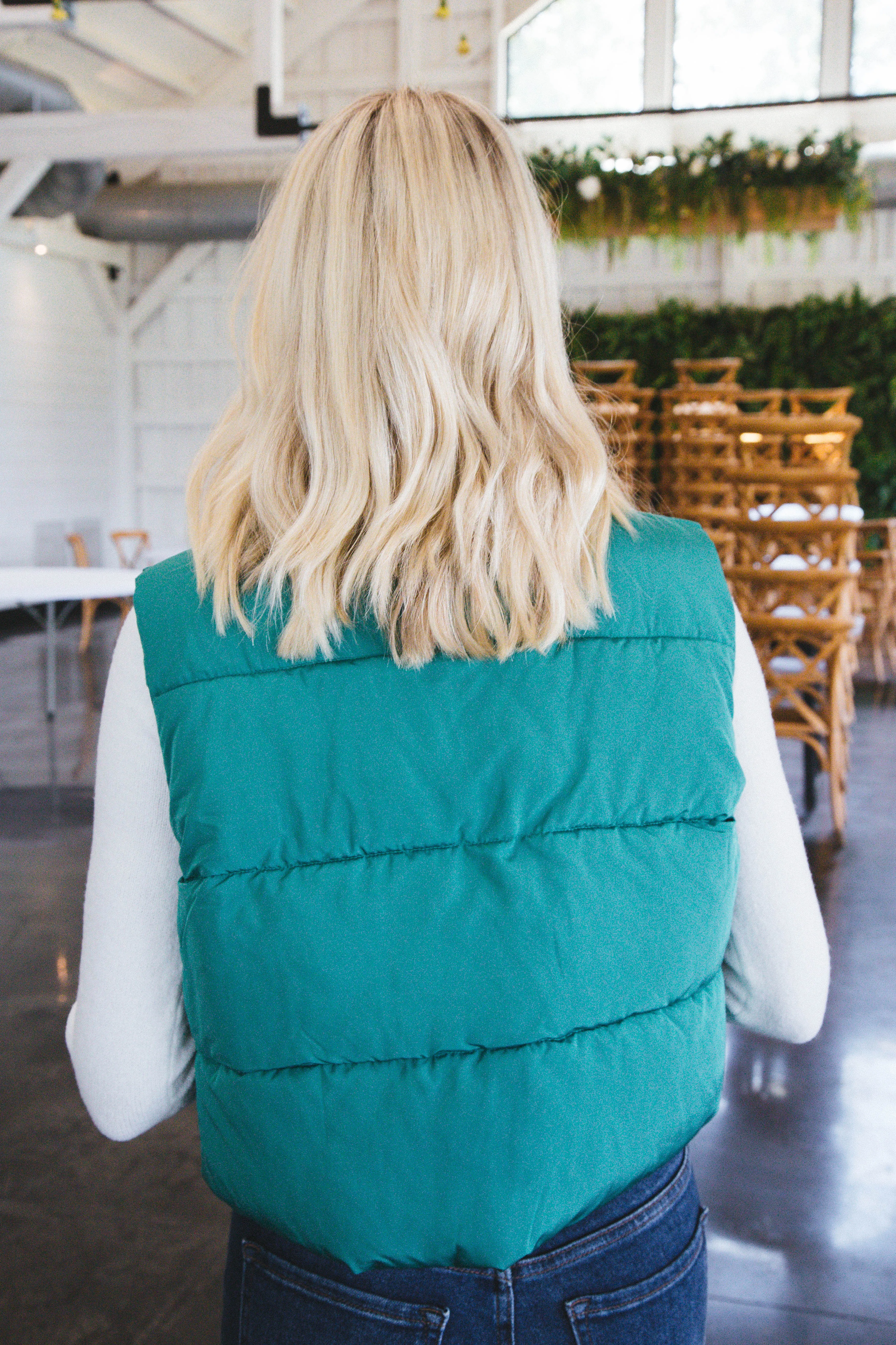 Miloh Zip Up Puff Vest, Green