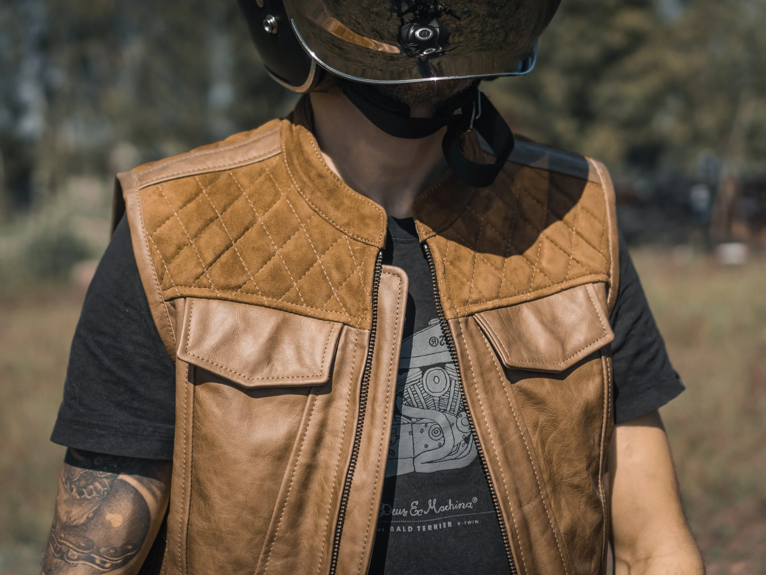 Motorcycle Club Leather Vest, Diamond Stitch Suede