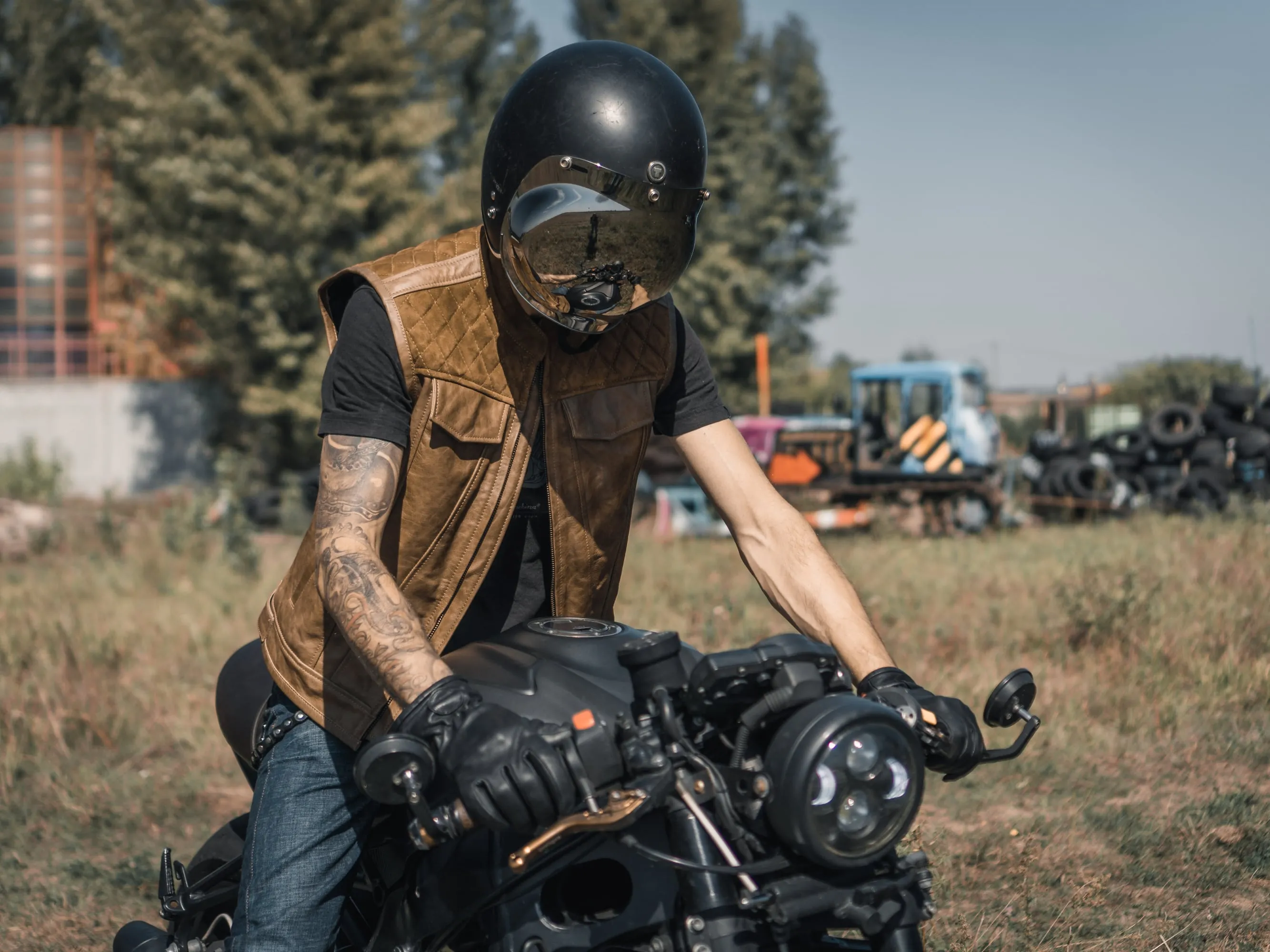 Motorcycle Club Leather Vest, Diamond Stitch Suede