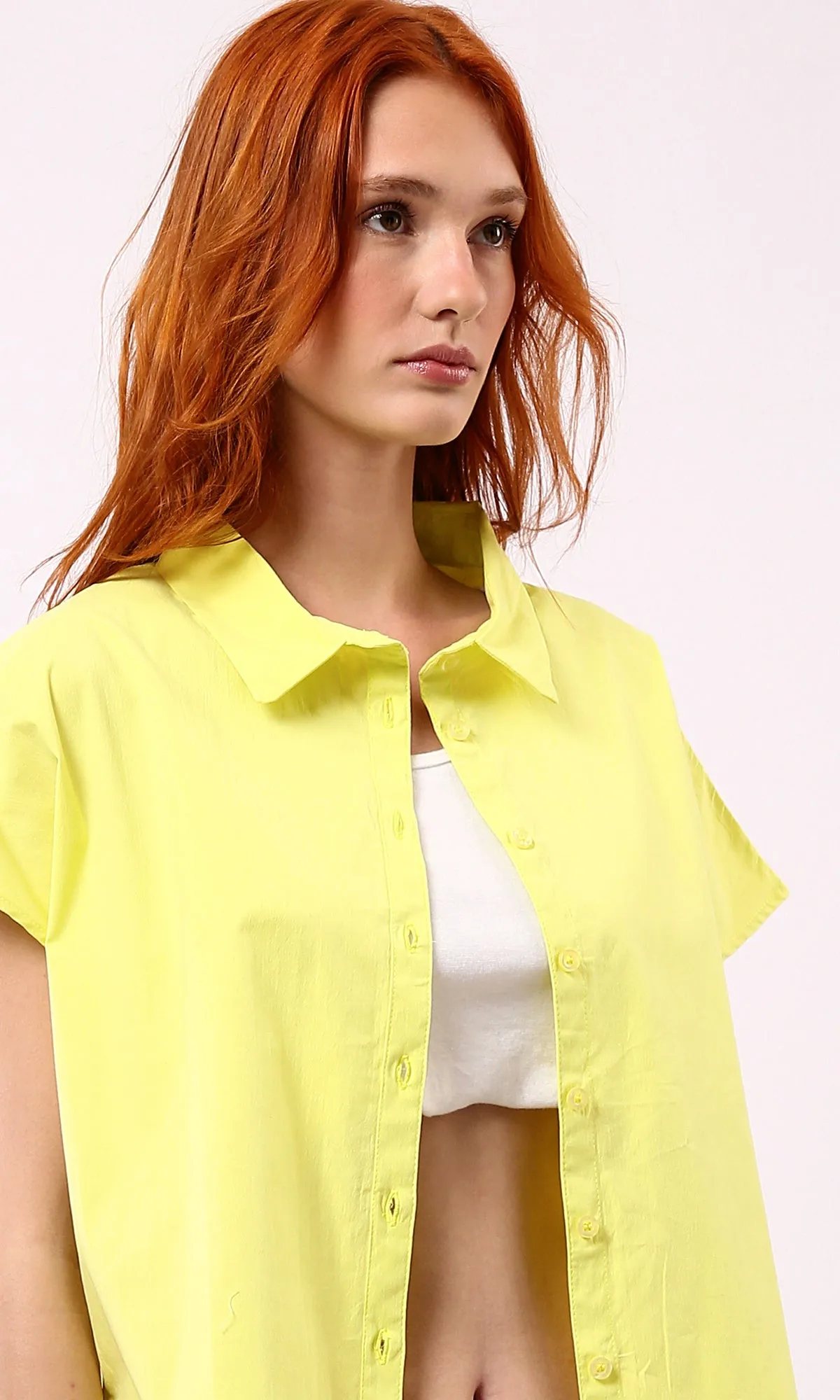 O177911 Neon Yellow Buttoned Down Relaxed Shirt