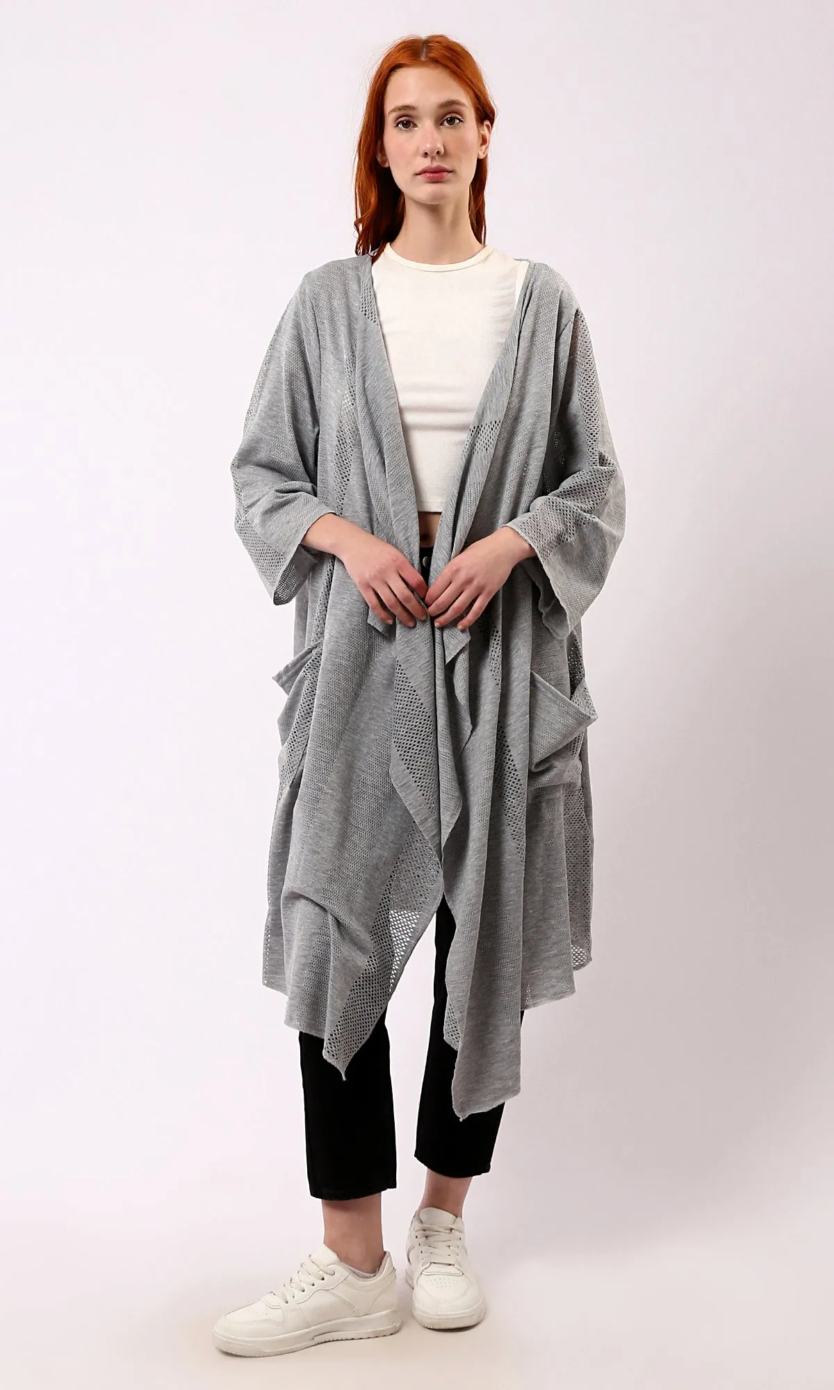 O182045 Long Sleeves Loose Fit Heather Grey Cardigan