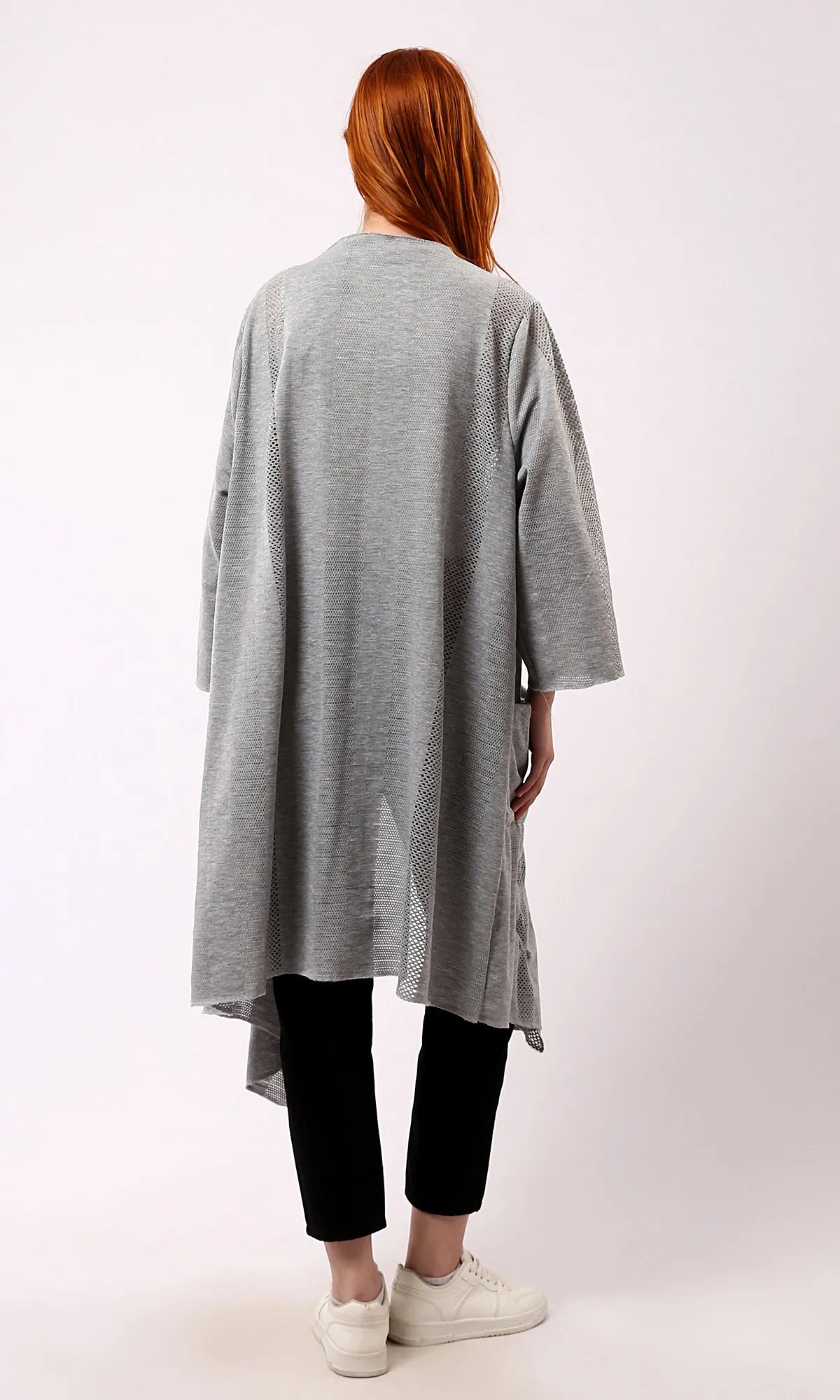 O182045 Long Sleeves Loose Fit Heather Grey Cardigan