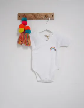 Our Kid Rainbow Vest - Short Sleeve Rainbow Kimono Vest in White