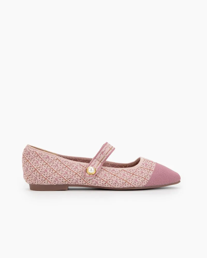 Pearl Knit Mary Jane Mesh Flat Shoes