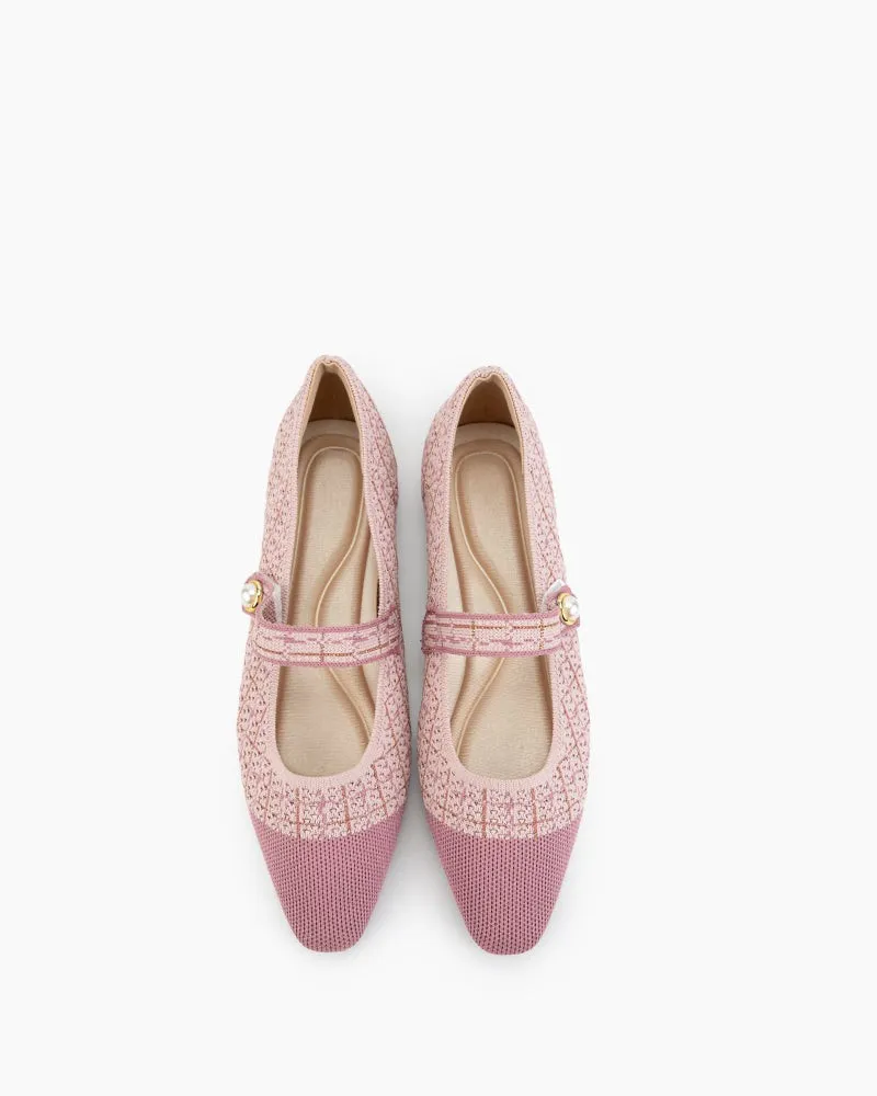 Pearl Knit Mary Jane Mesh Flat Shoes