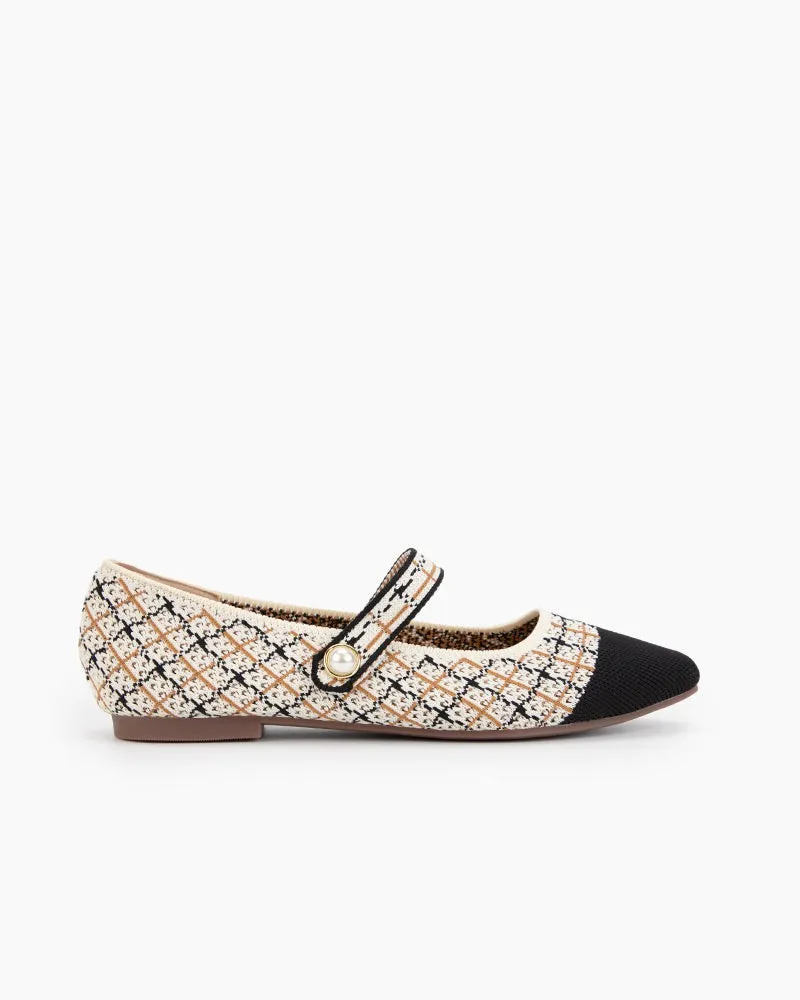 Pearl Knit Mary Jane Mesh Flat Shoes