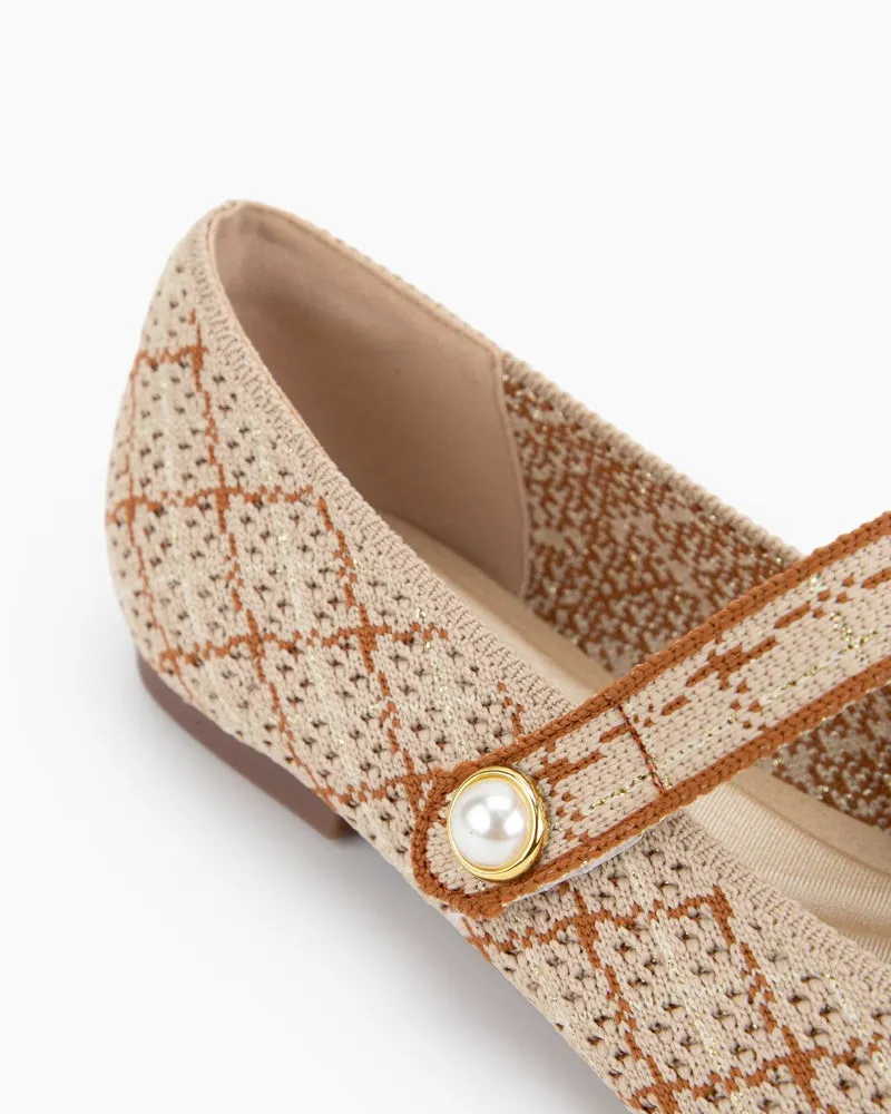 Pearl Knit Mary Jane Mesh Flat Shoes