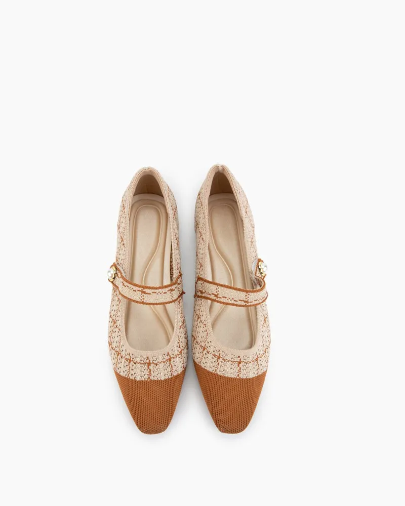 Pearl Knit Mary Jane Mesh Flat Shoes