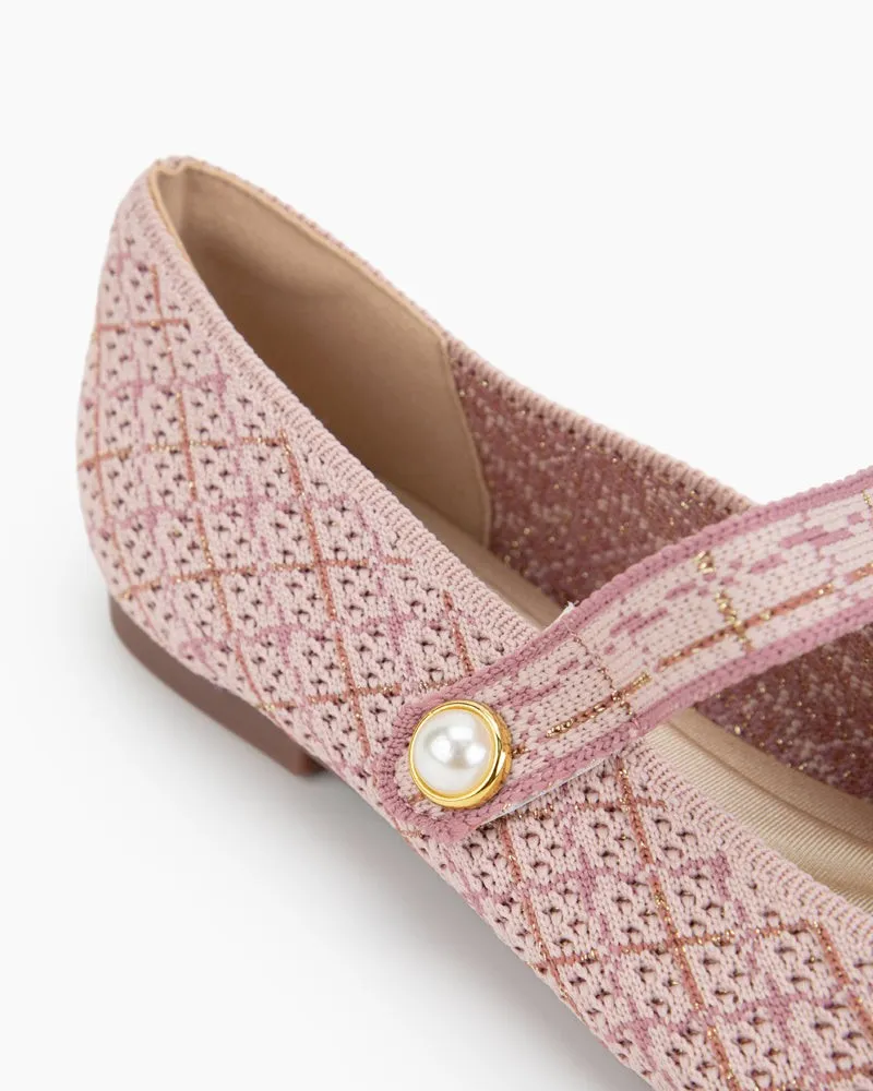 Pearl Knit Mary Jane Mesh Flat Shoes