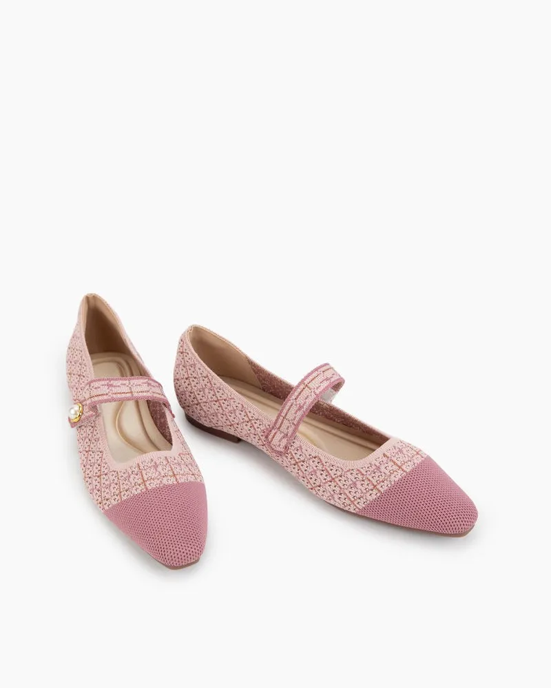 Pearl Knit Mary Jane Mesh Flat Shoes