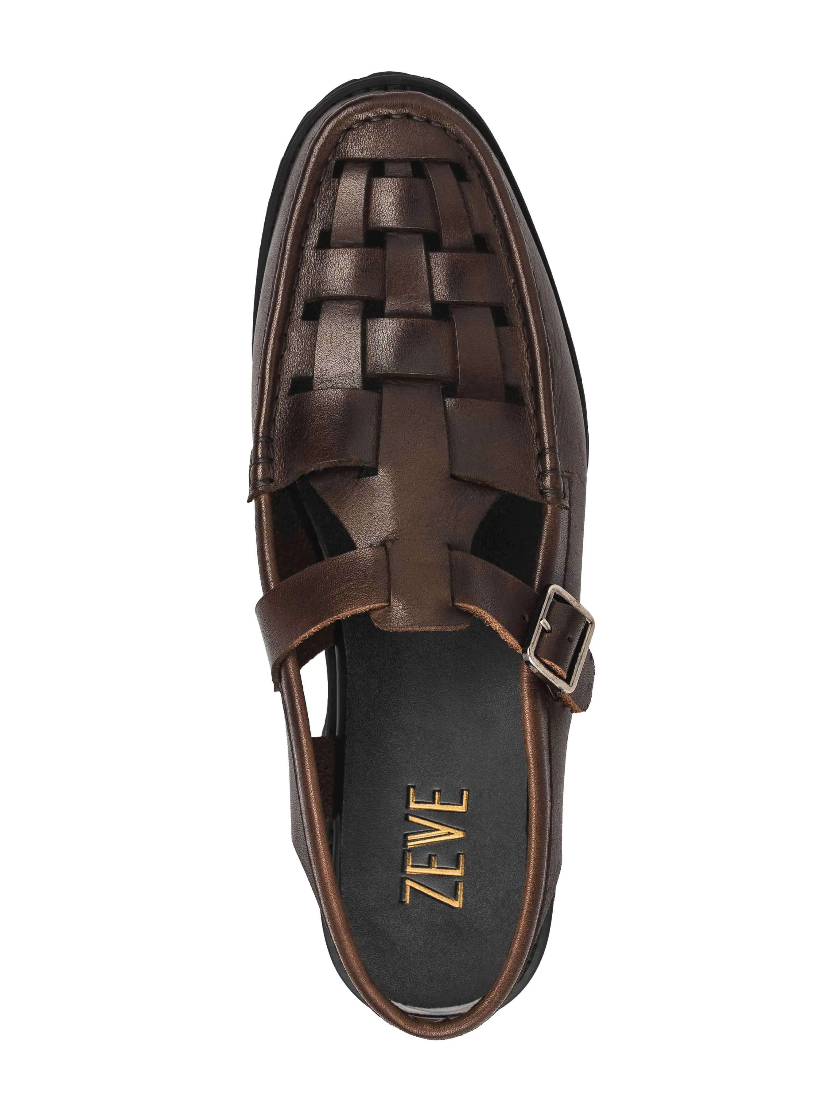 Perry Weave Sandal - Dark Brown Leather (Chunky Sole)