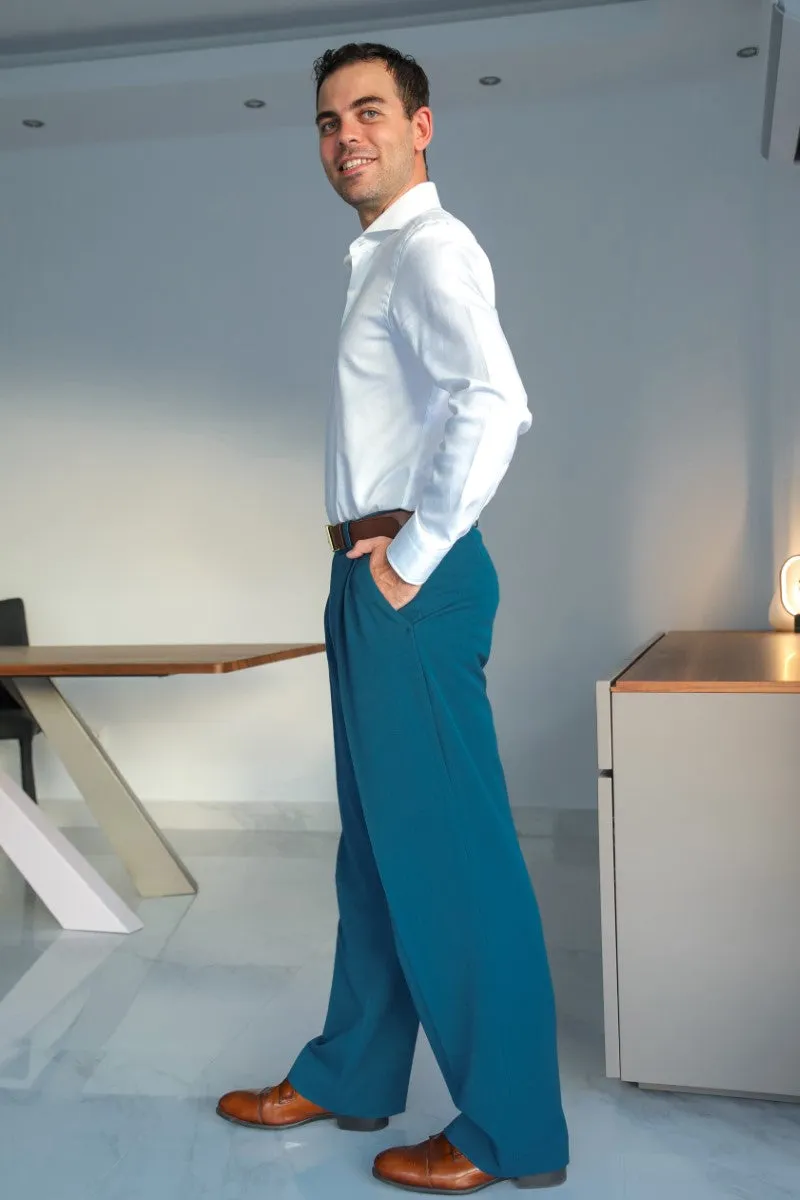 Petrol Blue Tango Pants With Two Pleats