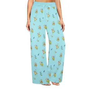 polka dot light blue butterfly background Women's Wide Leg Lounge Pants (Model L77)