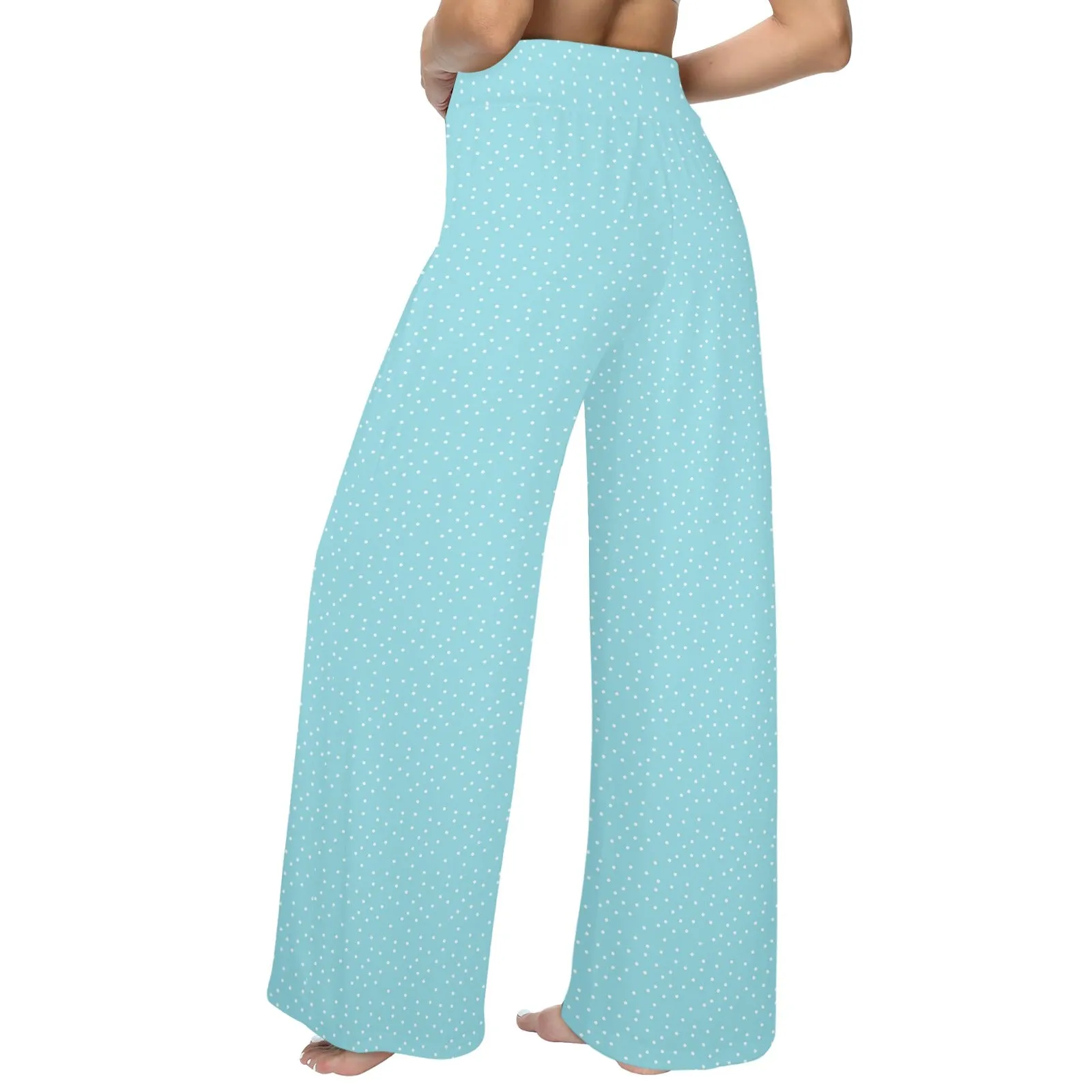 polka dot light blue Women's Wide Leg Lounge Pants