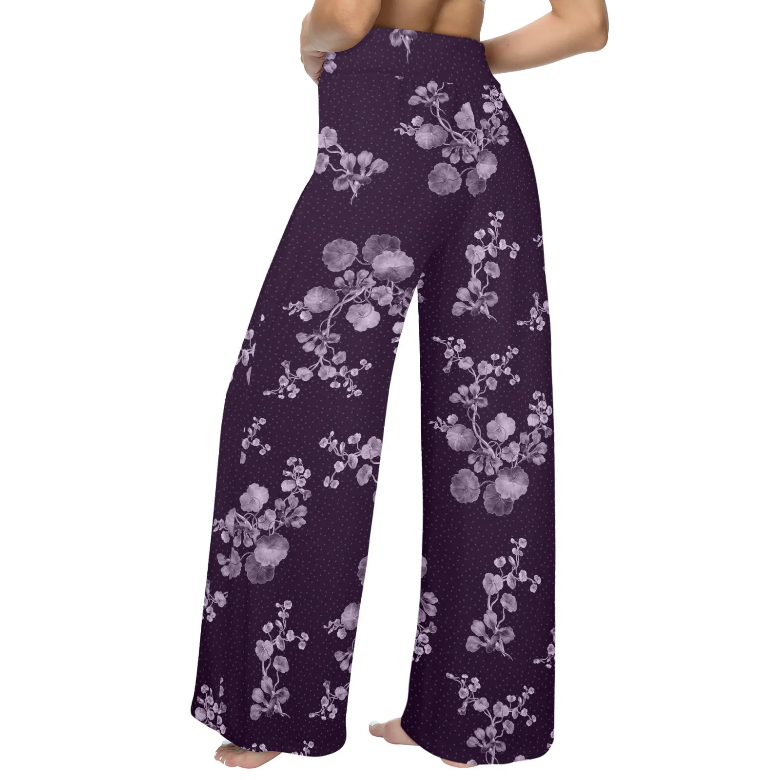 purple floral polka dots print Women's Wide Leg Lounge Pants (Model L77)