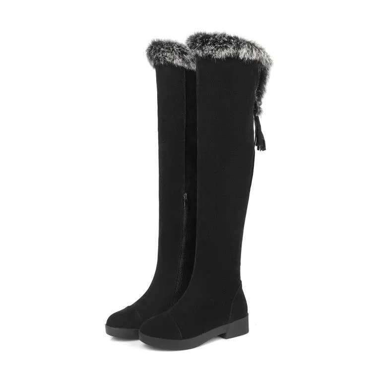 Stylish Over-the-Knee Womens Boots with Rabbit Fur Tassels – Model 3741