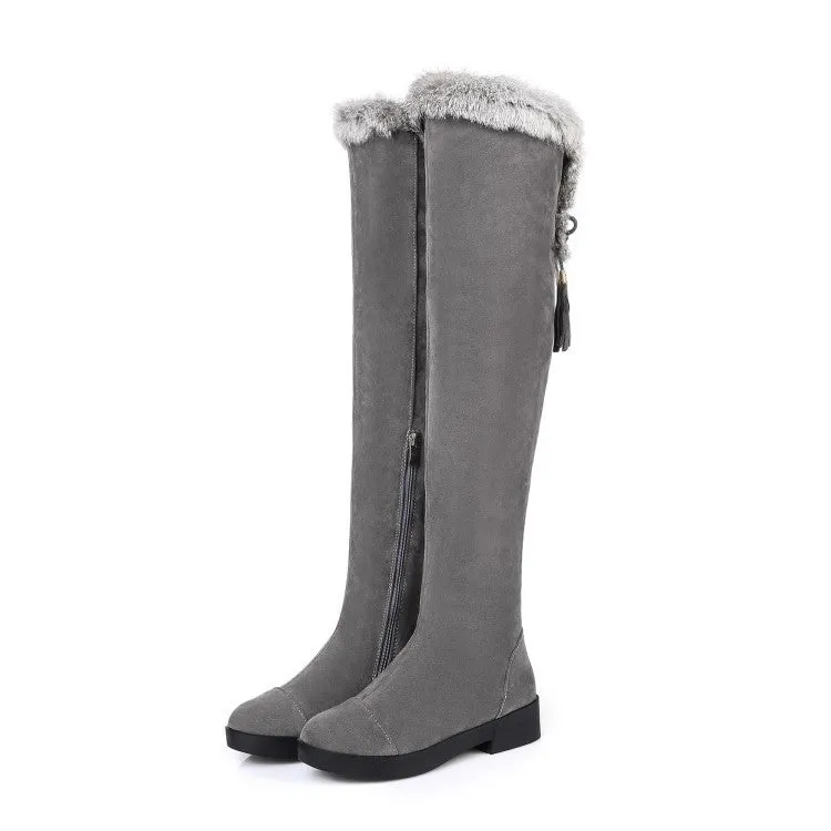 Stylish Over-the-Knee Womens Boots with Rabbit Fur Tassels – Model 3741