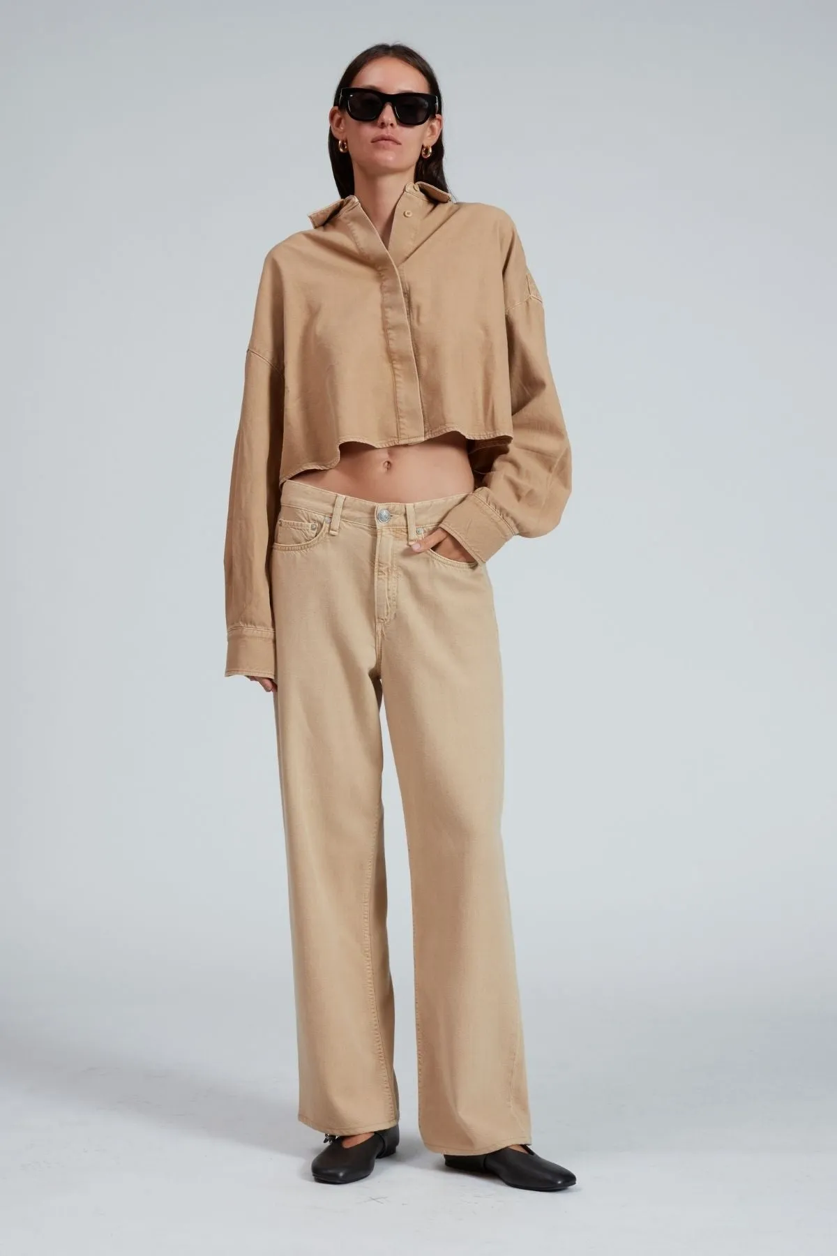 Rag & Bone Ultra Featherweight Beatrice Cropped Shirt - Beige