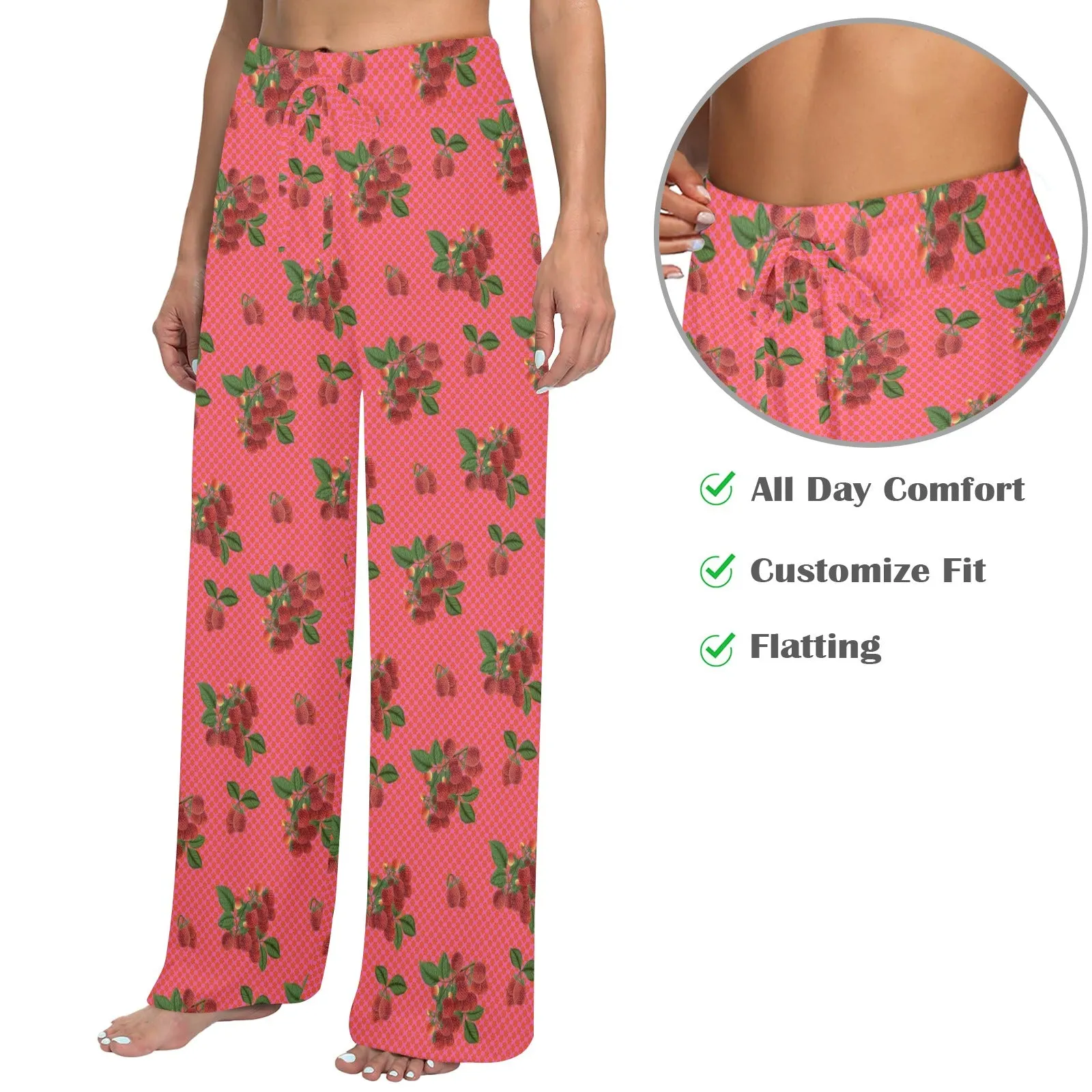 raspberry fuchsia Women's Wide Leg Lounge Pants (Model L77)