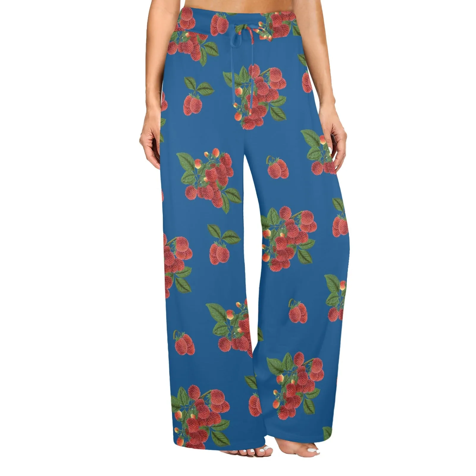 raspberry on blue Women's Wide Leg Lounge Pants (Model L77)