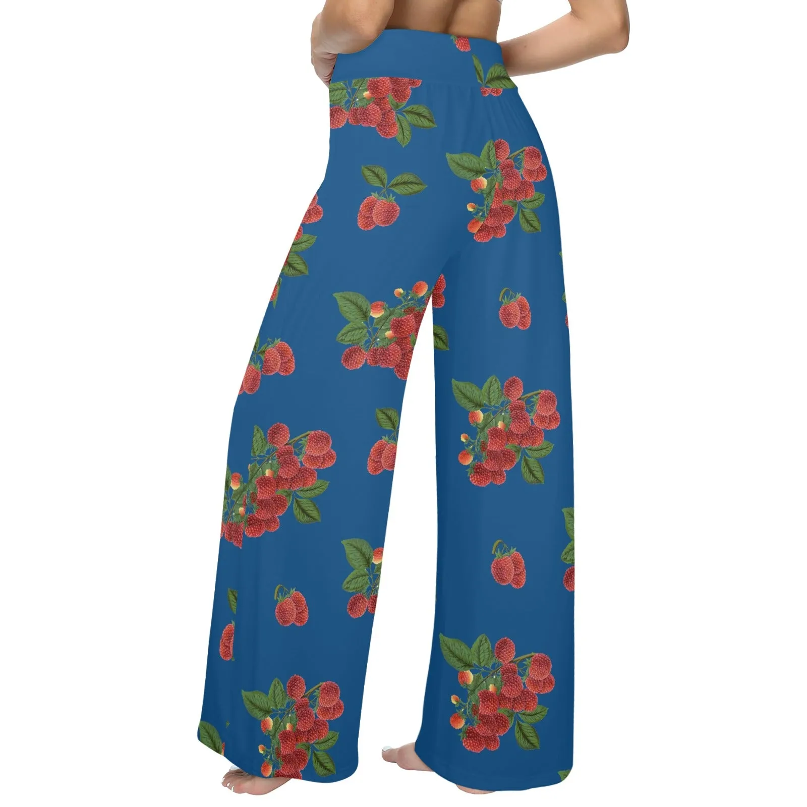 raspberry on blue Women's Wide Leg Lounge Pants (Model L77)