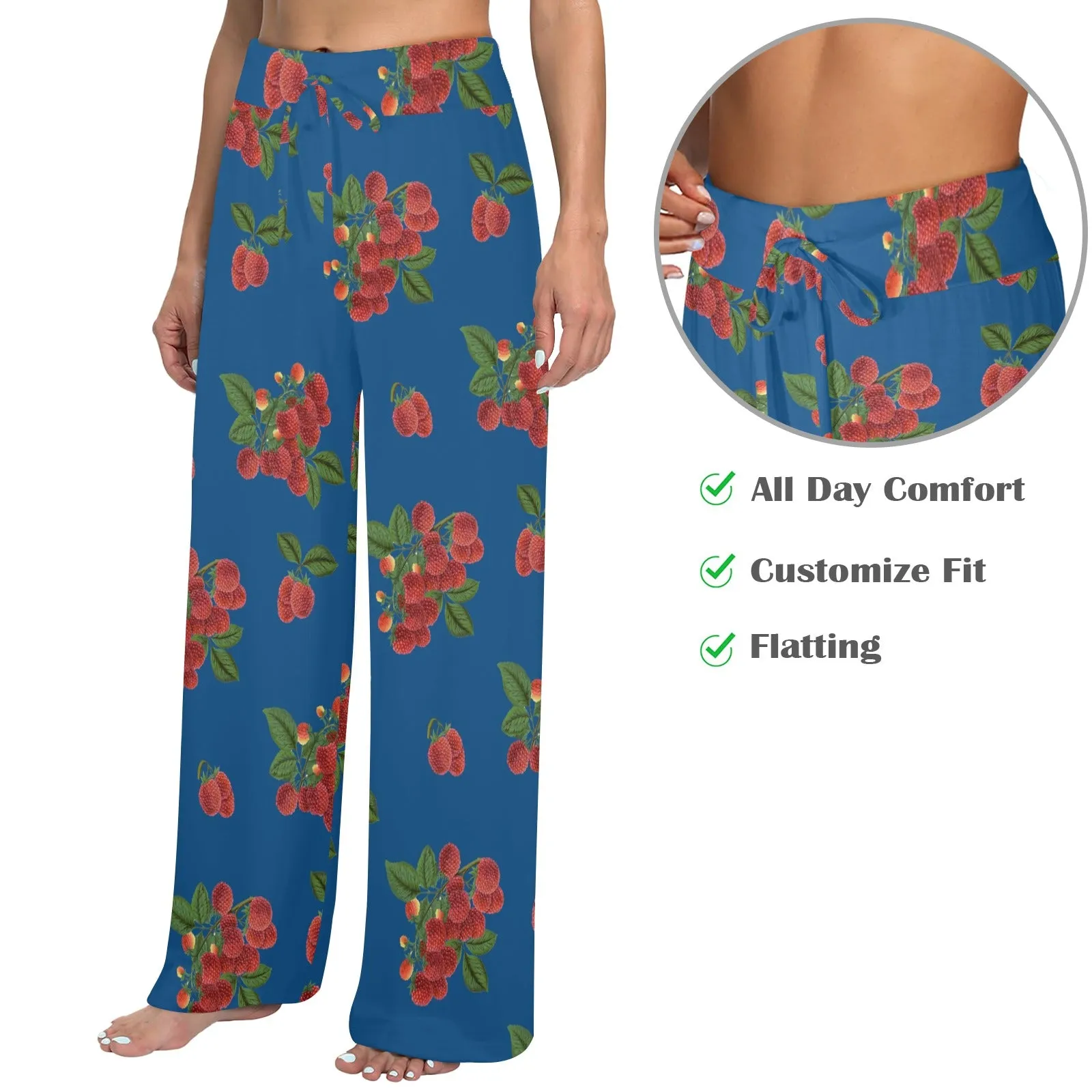 raspberry on blue Women's Wide Leg Lounge Pants (Model L77)