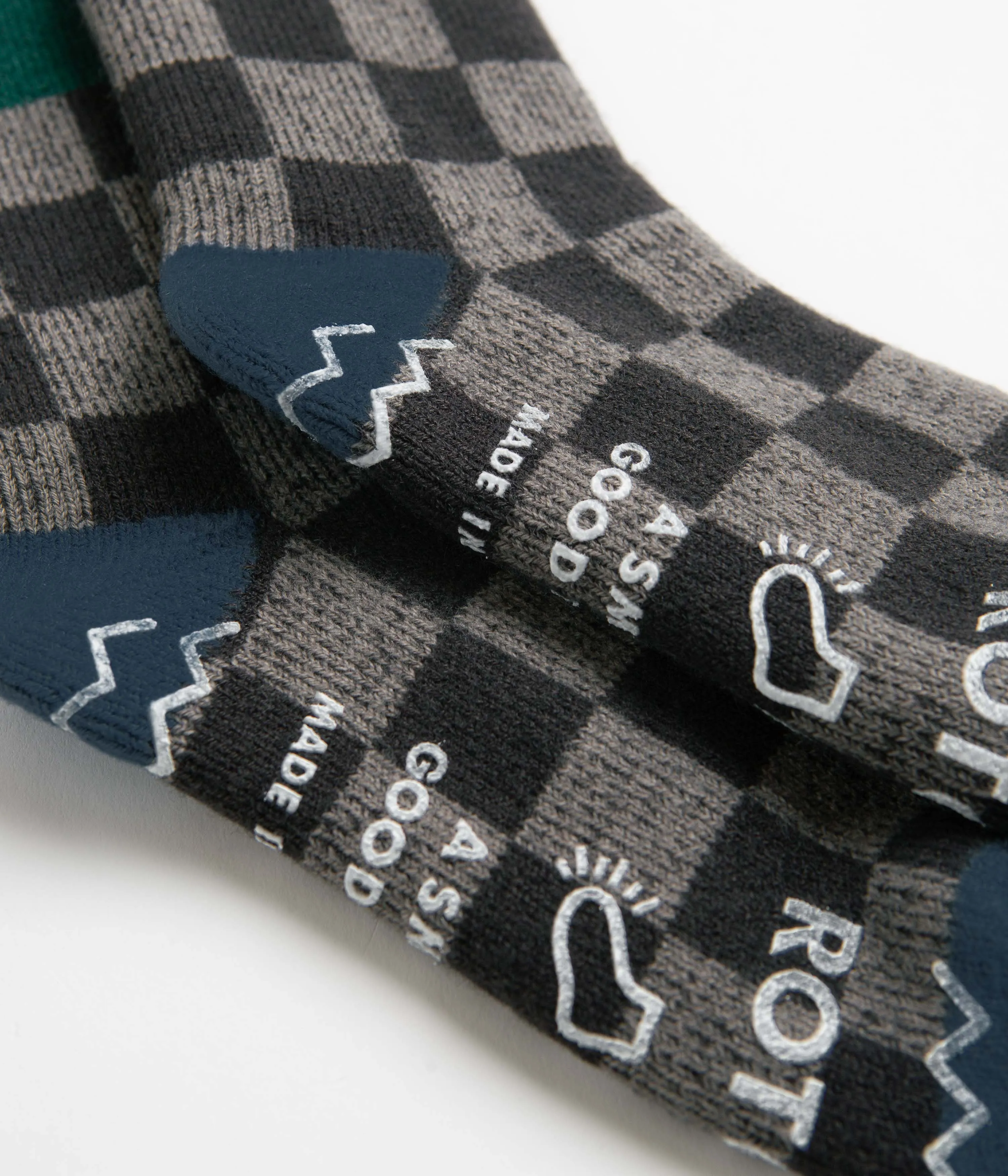 RoToTo Checkerboard Socks - Dark Green / Blue