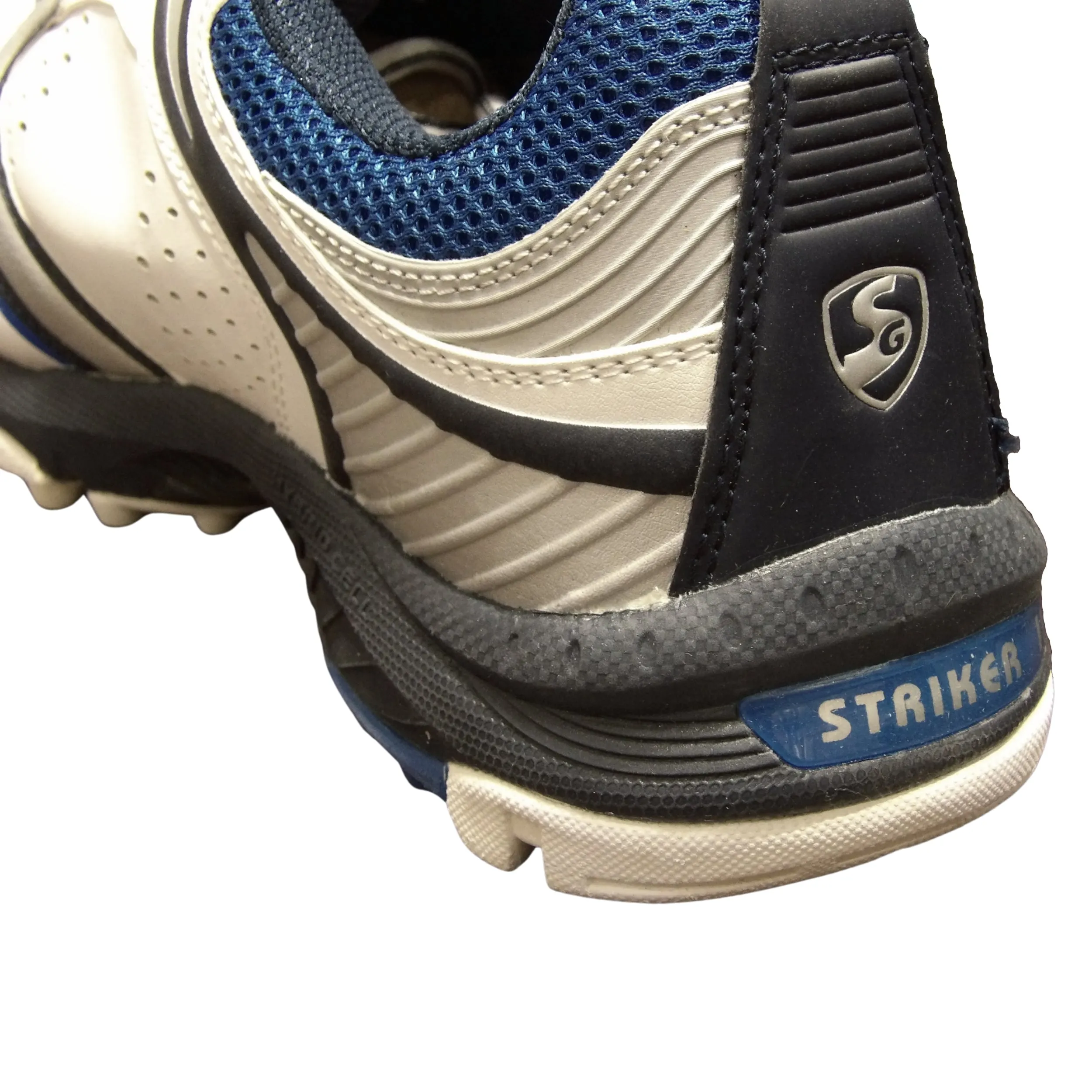 SG Cricket Shoes, Striker-II - White/Silver/Blue