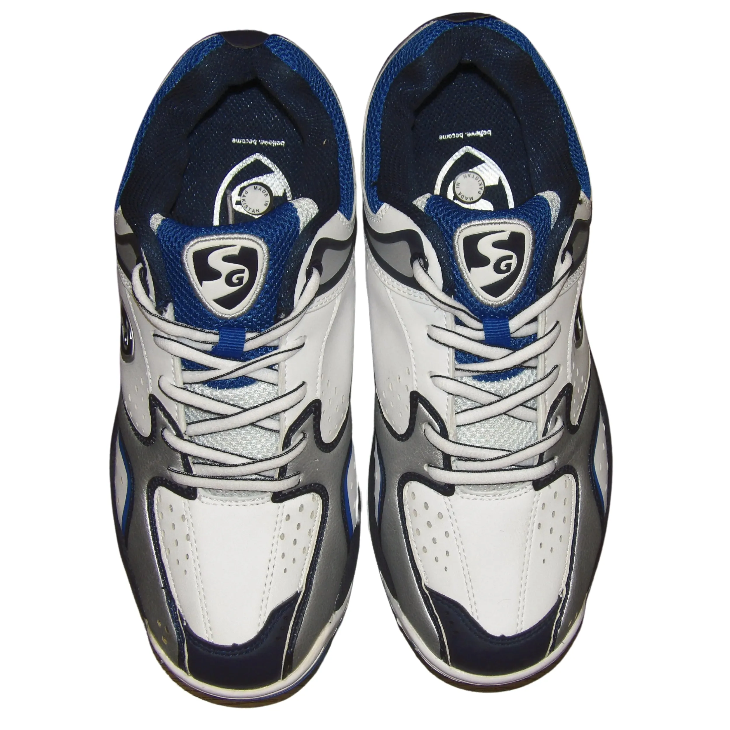 SG Cricket Shoes, Striker-II - White/Silver/Blue