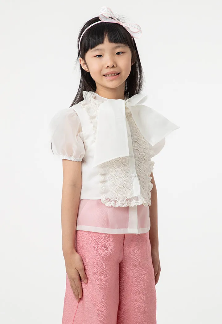 Solid Lace Frill Textured Blouse And Pants Set