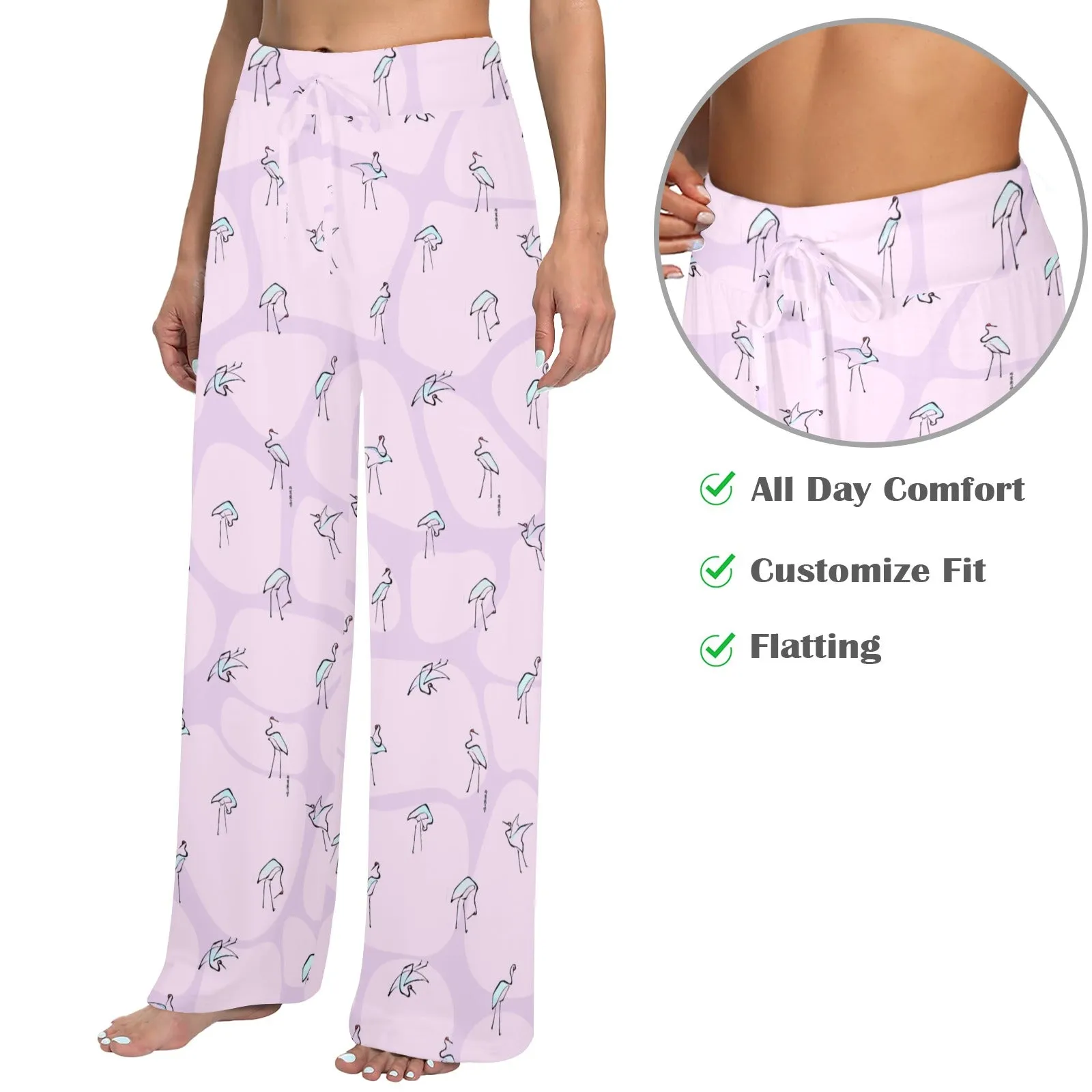 swan print yoga_leggings_template-Recovered-Recovered copy-Recovered Women's Wide Leg Lounge Pants (Model L77)