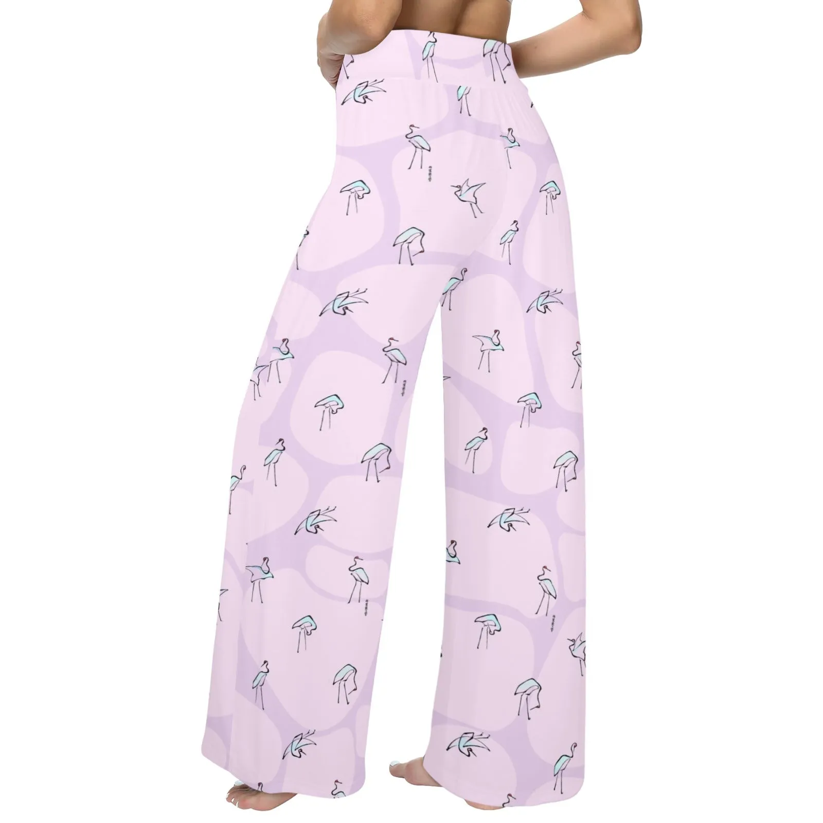 swan print yoga_leggings_template-Recovered-Recovered copy-Recovered Women's Wide Leg Lounge Pants (Model L77)