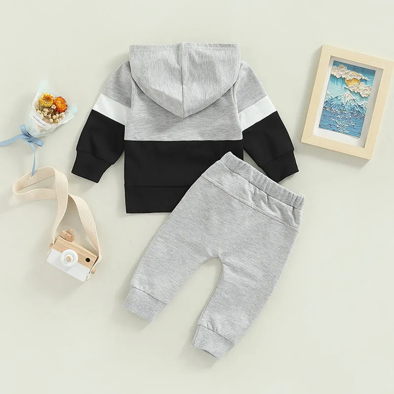 Toddler Kids Color Combination Casual Hooded Sweatshirt Pants Sports Suit