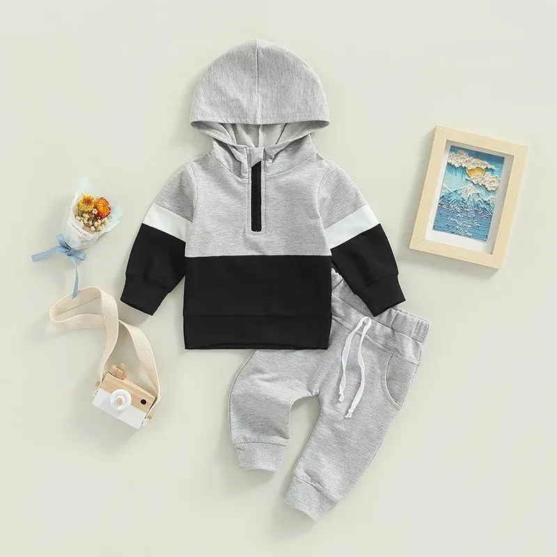 Toddler Kids Color Combination Casual Hooded Sweatshirt Pants Sports Suit