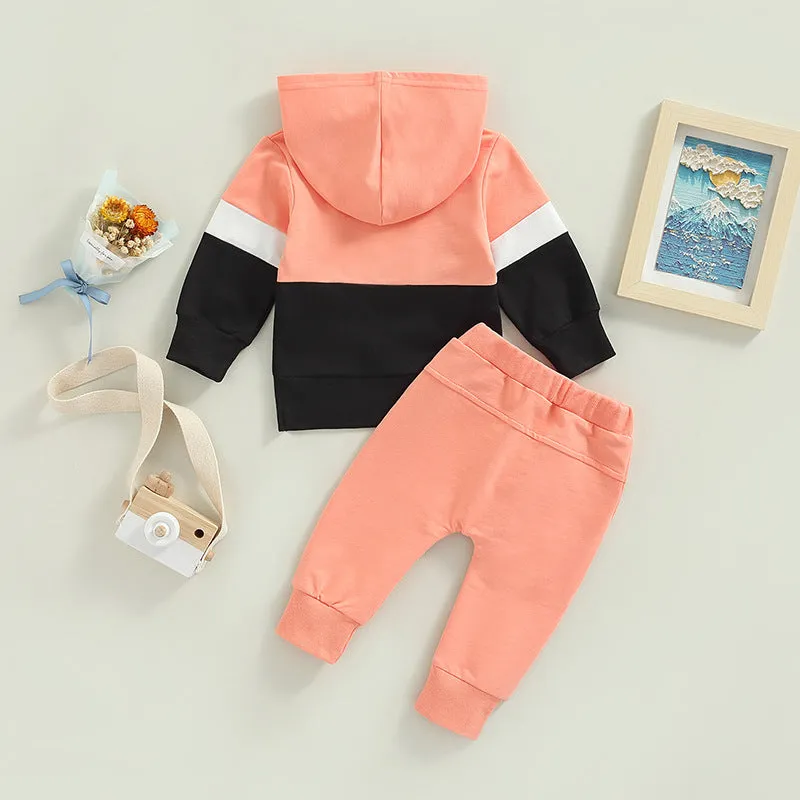 Toddler Kids Color Combination Casual Hooded Sweatshirt Pants Sports Suit