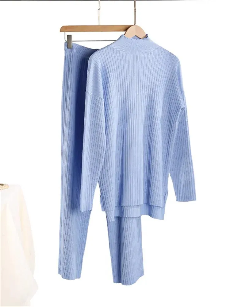 Turtleneck Women Pants Sweater Set