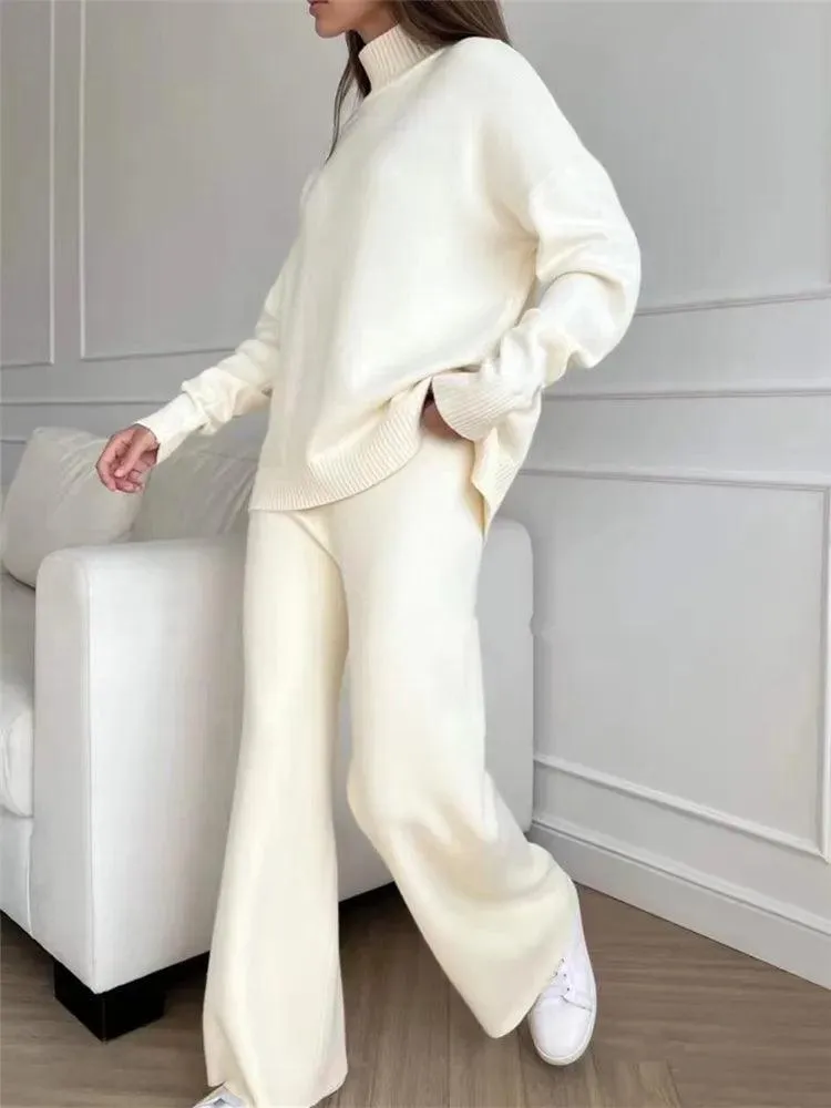 Turtleneck Women Pants Sweater Set