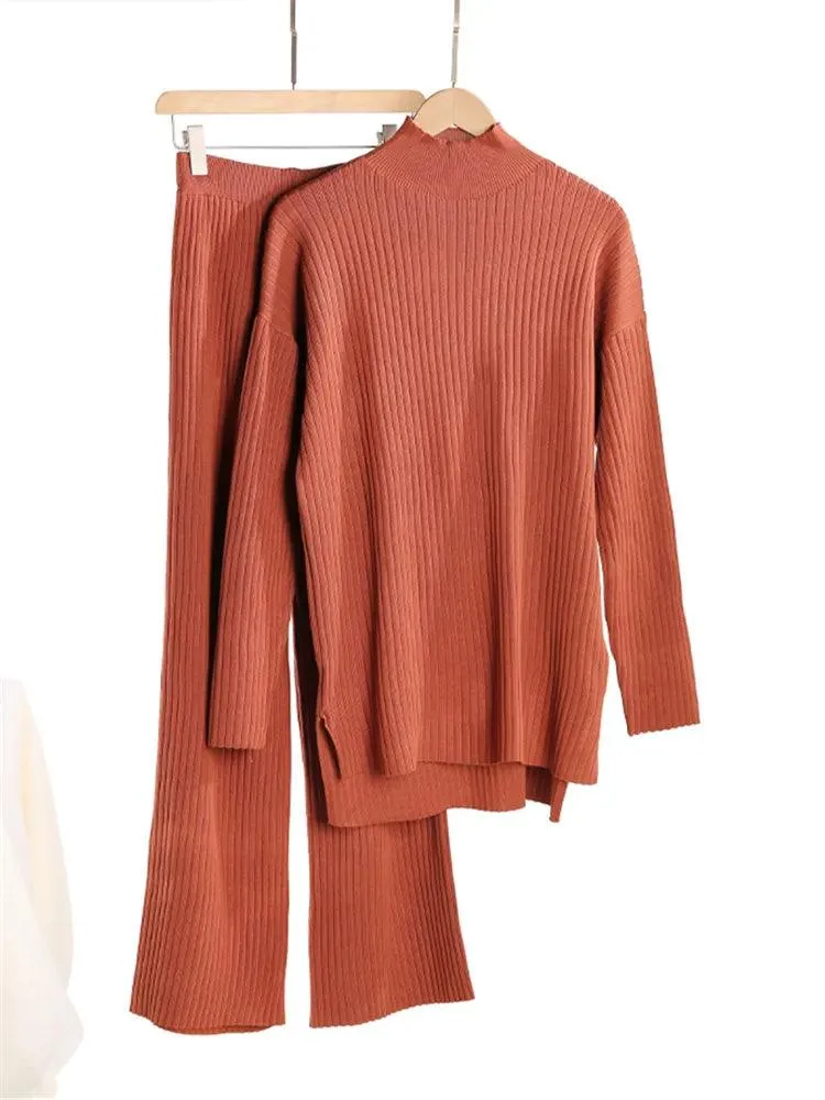 Turtleneck Women Pants Sweater Set