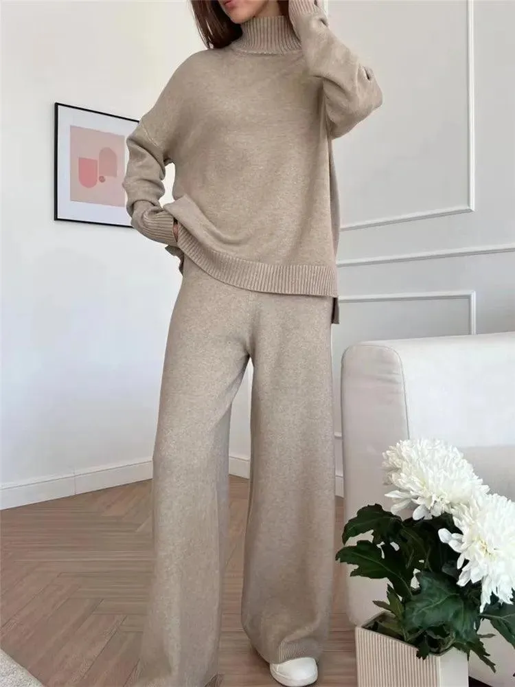 Turtleneck Women Pants Sweater Set