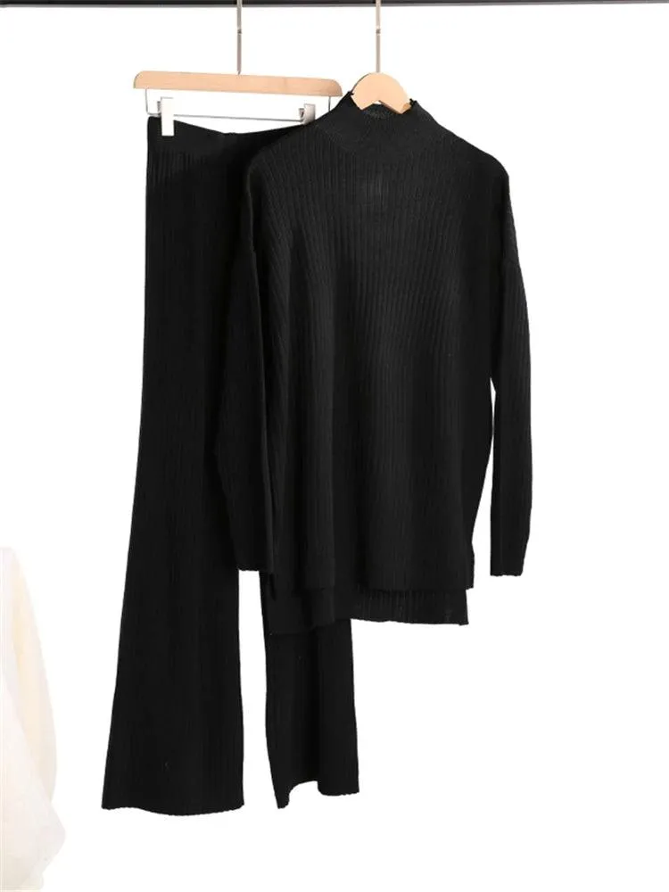 Turtleneck Women Pants Sweater Set