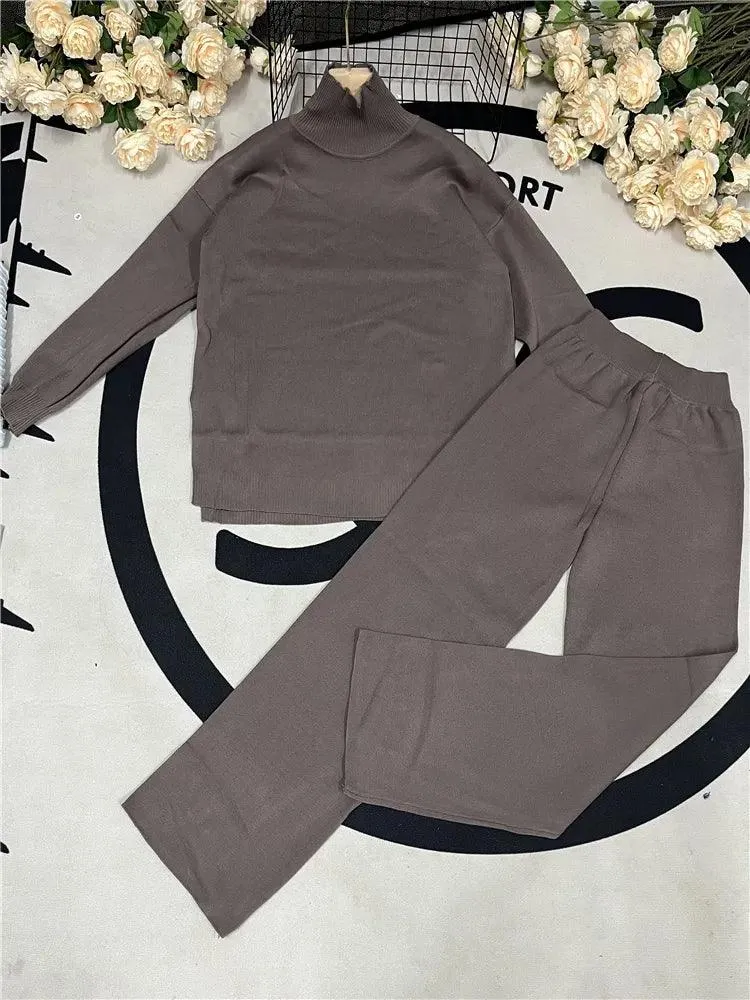 Turtleneck Women Pants Sweater Set