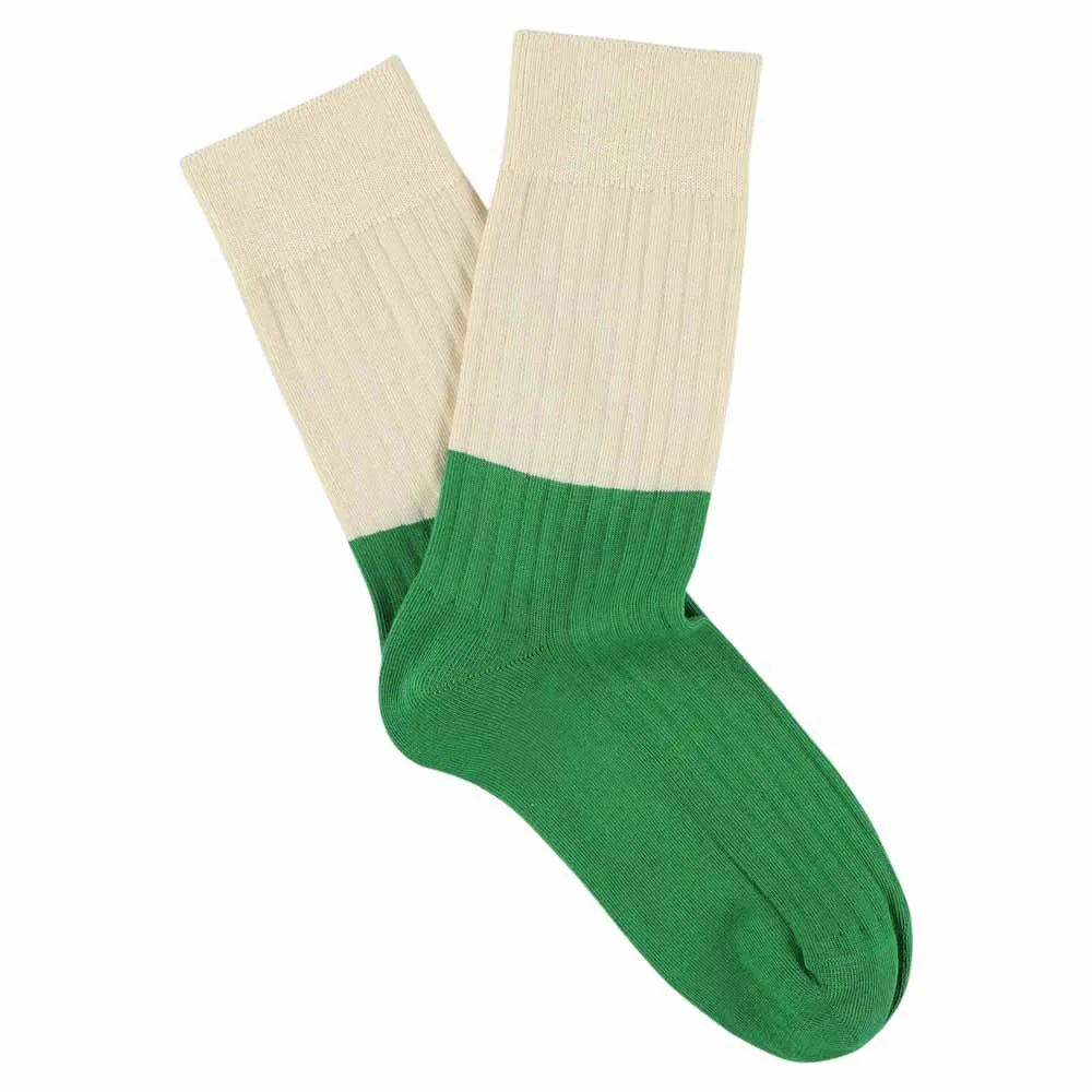 Women Block Socks - Ecru / Green