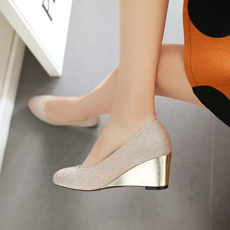 Elegant Sequined Wedge Heels for Women - Stylish and Comfortable Pumps